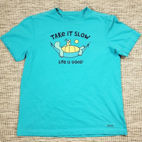 Life is good Other - Life Is Good Shirt Mens Small Take It Slow Short Sleeve Crew Neck Blue Turtle